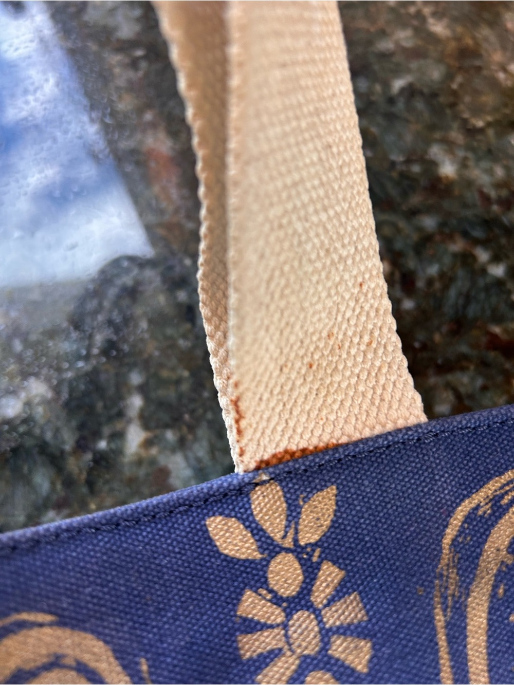 Maya Hamsa Tote for Bloom and Give. Leather and Canvas. Hamsa Hands. Thick. - Picture 5 of 10